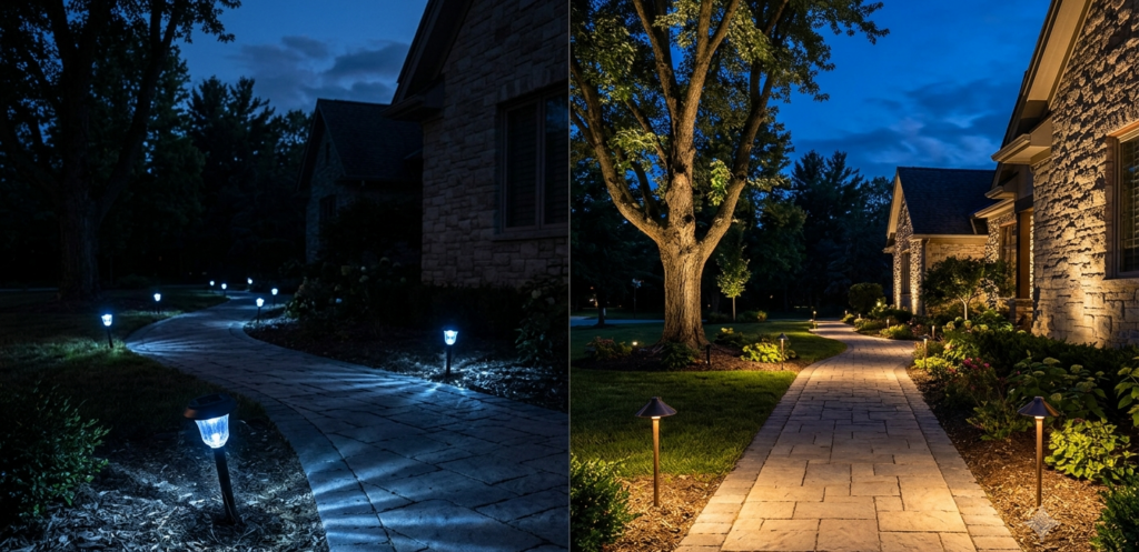 Solar vs Low Voltage Lighting - Premium Landscape Lighting Toronto - Moonstruck Lighting Ltd.
